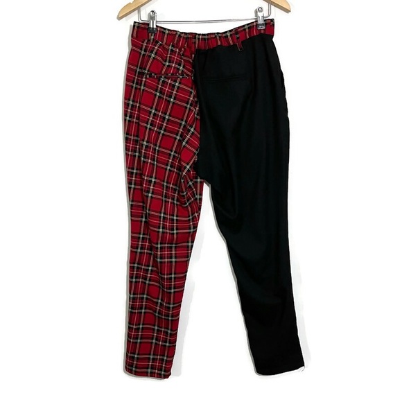 Hot Topic Pants Juniors Large Red Tartan Plaid Black Split Leg Stretch Waist - Picture 3 of 4